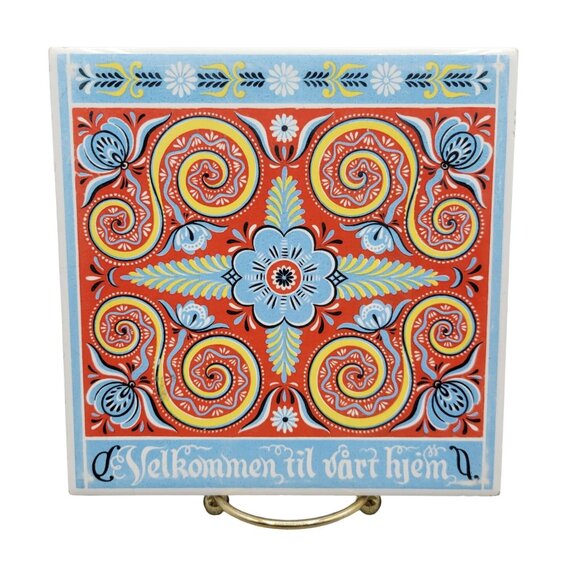 Velkommen Til Vort Hjem Ceramic Tile Felt Back Trivet Wall Hanging - Picture 1 of 4